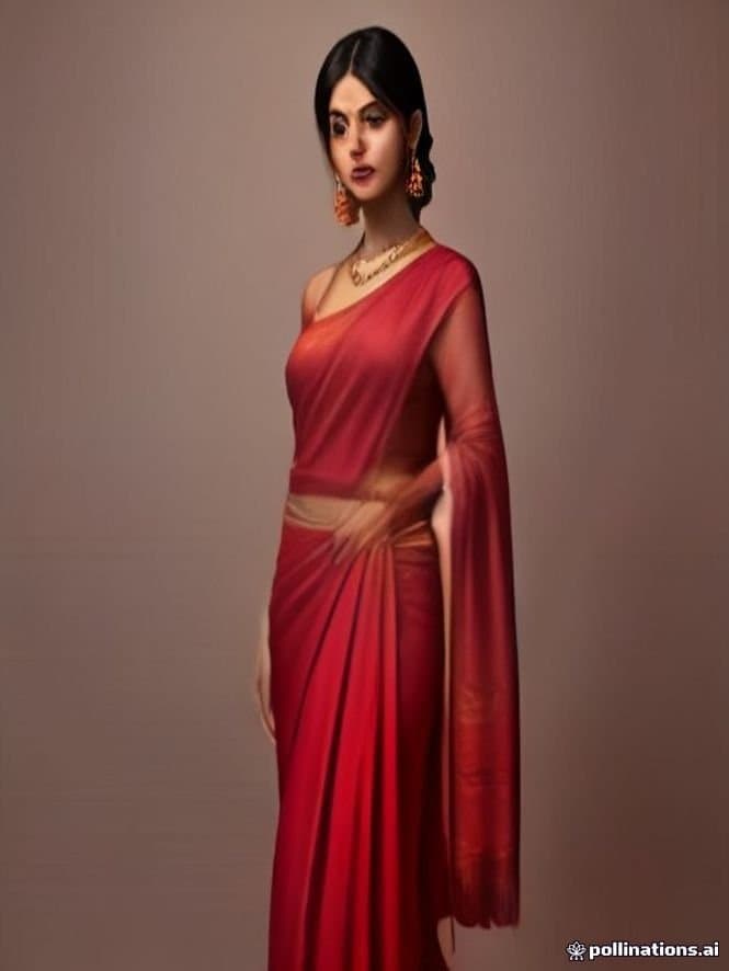 Full length fashion photograph of an Indian female model wearing a Kanjivaram Silk Saree, maroon silk, draped in the classic Nivi style with neat pleats at the 